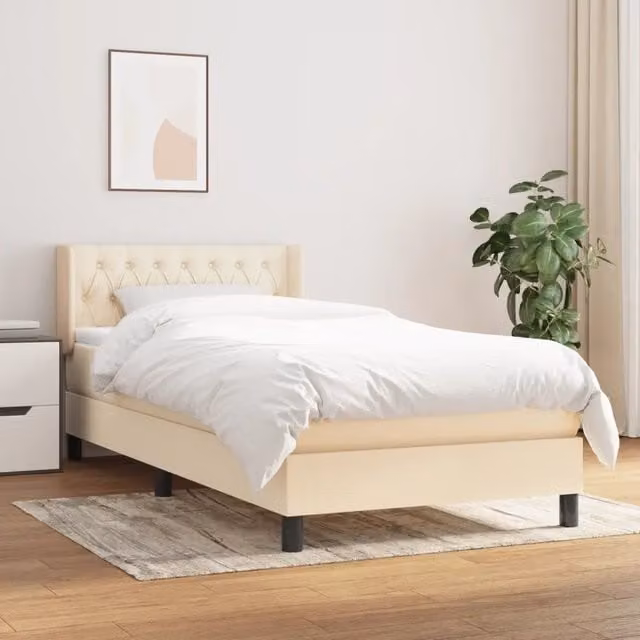 Letto Ibrido vidaXL con Giroletto a Molle e Materasso in Tessuto Beige e Bianco L/P/H: 90 x 190 cm – 1