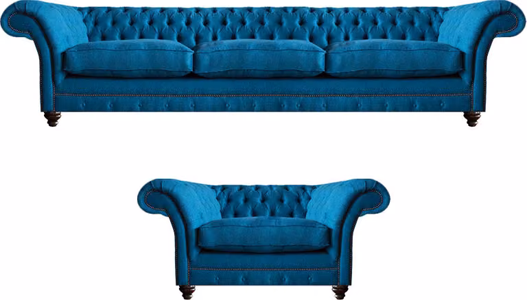 Blau Sofa Dreisitze Polstermöbel Couch Textil Sessel Chesterfield Einrichtung