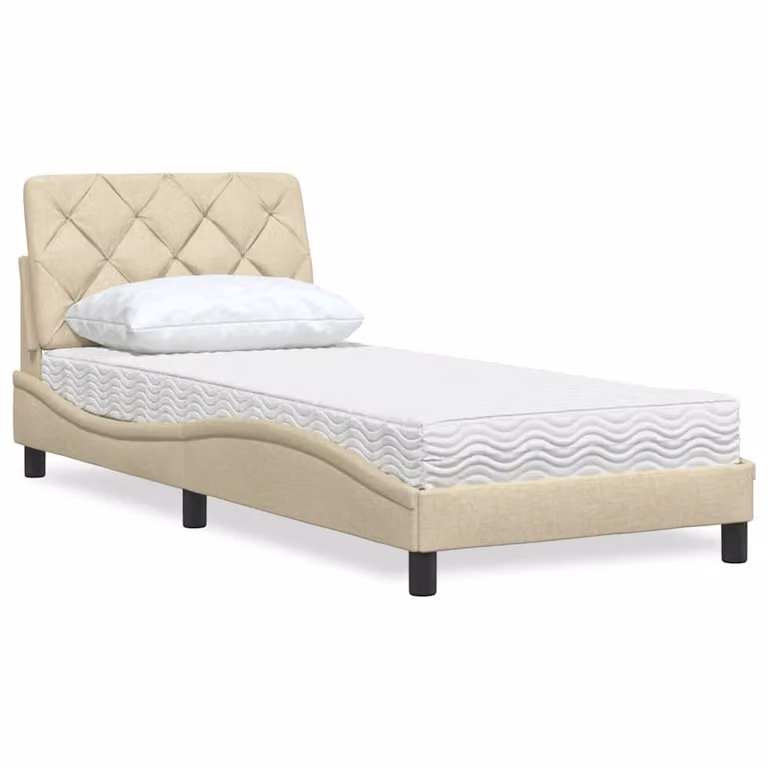 Letto con Materasso vidaXL in Tessuto Beige e Bianco, L/P/H: 80 x 200 cm