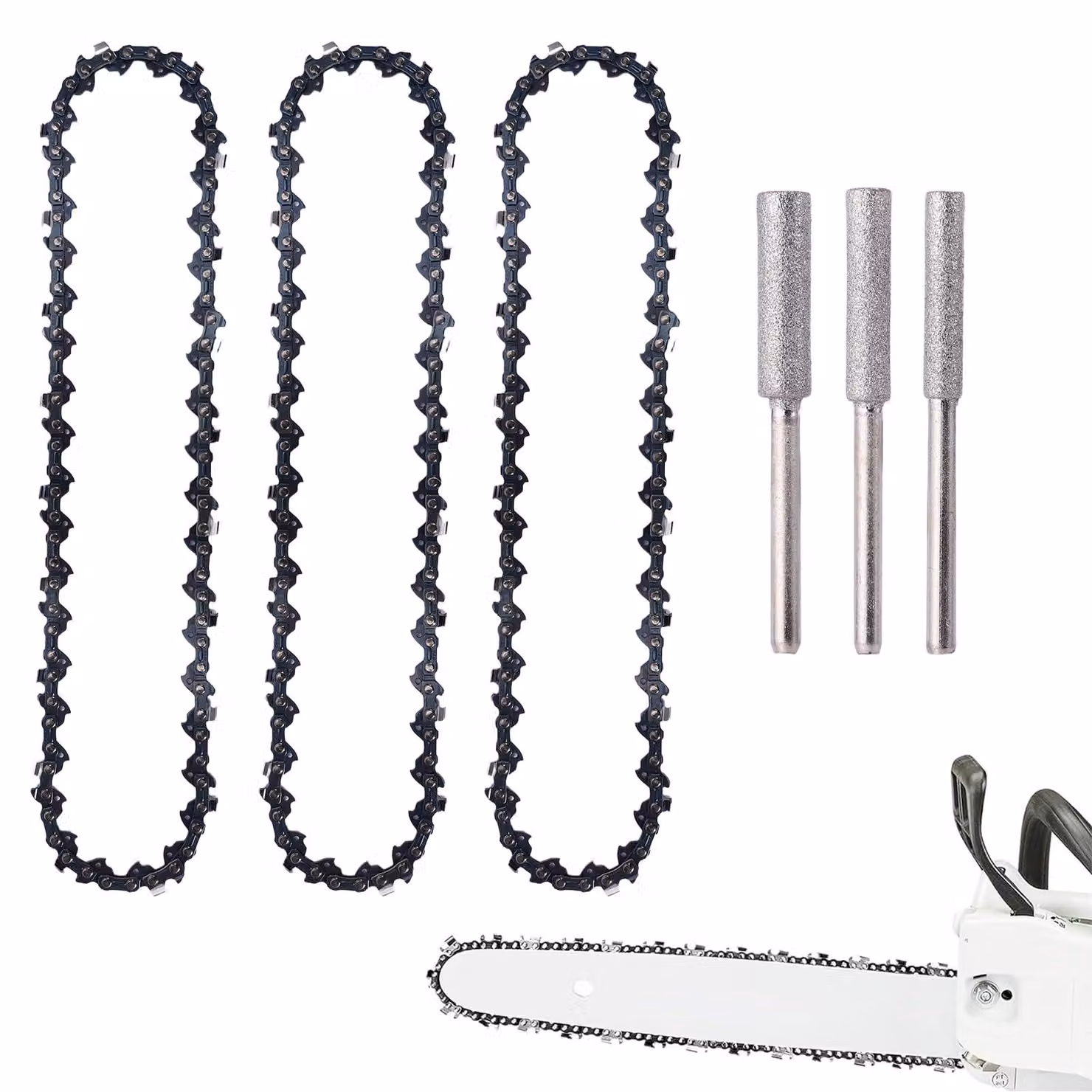 Catena per motosega, 25 cm, confezione da 3 pezzi, passo 3/8 pollici LP, 40 maglie di guida, spessore 1,1 mm