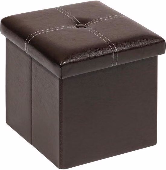 Sgabello pieghevole Unyqoos® con spazio contenitore, color marrone – 30 x 30 x 30 cm, seduta imbottita con memory foam, pannello in MDF, pieghevole, angoli arrotondati per la sicurezza dei bambini