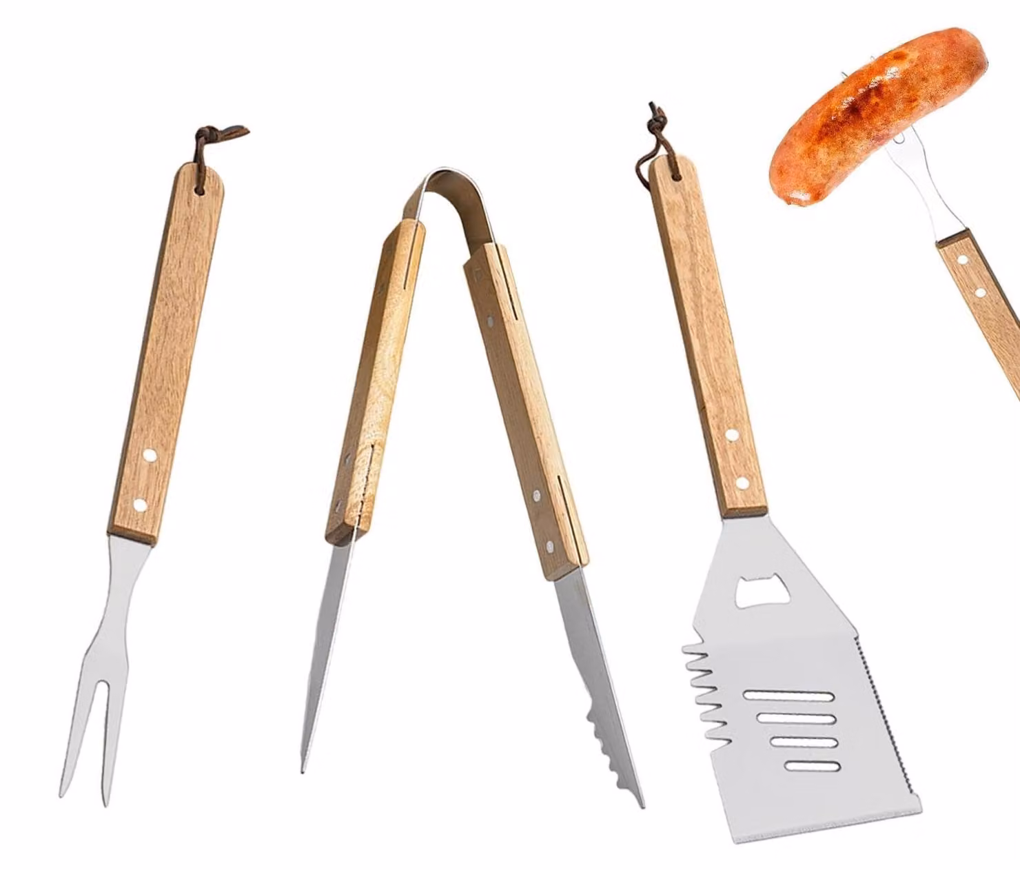 Set di utensili per barbecue con manici in legno