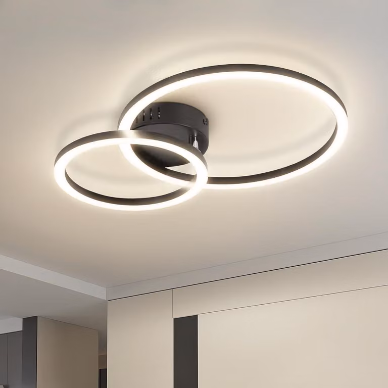 ZMH Lampada da soffitto a LED 40 cm, 23 W, lampada da cucina 4000 K, lampada da soggiorno con 2 anelli, illuminazione da soffitto per cucina, camera da letto e ufficio, nera