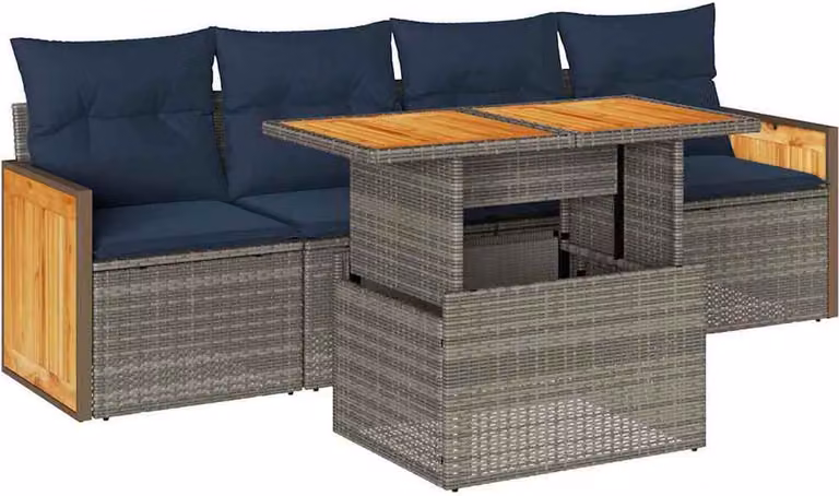 Set Divano Giardino 5 pz con Cuscini Grigio Polyrattan Acacia