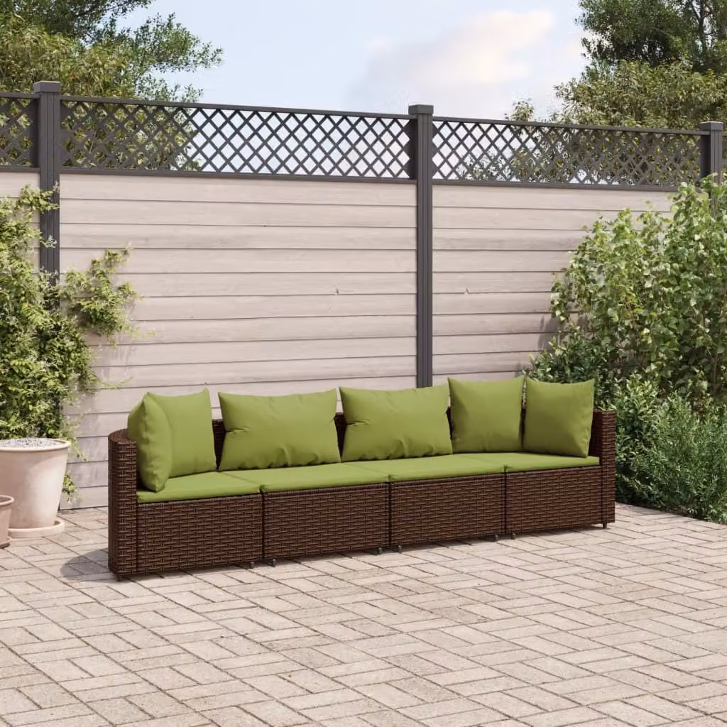 Maison Exclusive - Set Divano da Giardino 4 pz con Cuscini Marrone in Polyrattan