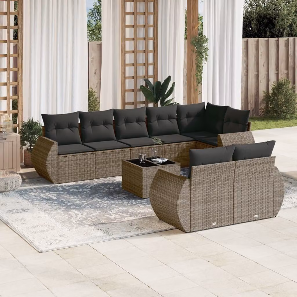 Maison Exclusive - Set da giardino 9 pezzi con cuscini Grigio Polyrattan