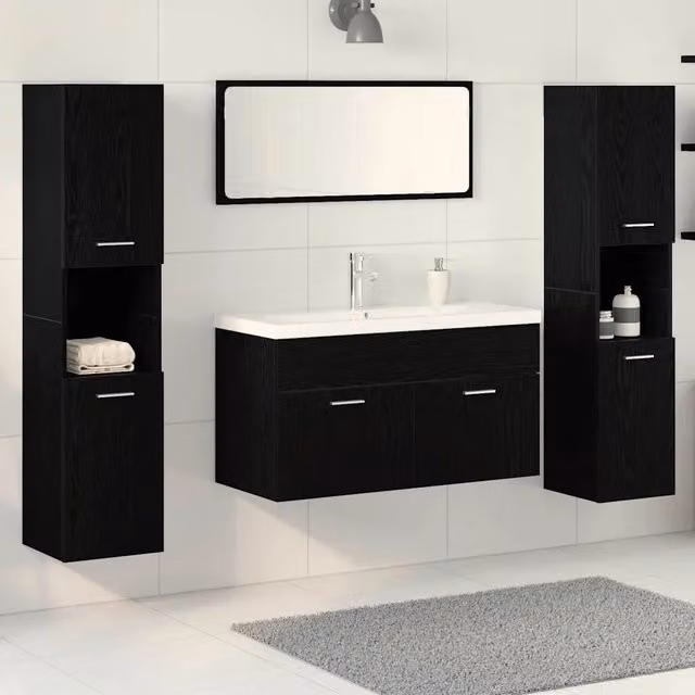 Set di mobili per il bagno moderno vidaXL in legno e metallo nero con mobile lavabo sospeso L: 90,0 cm, P: 38,5 cm, H: 54,6 cm – 1
