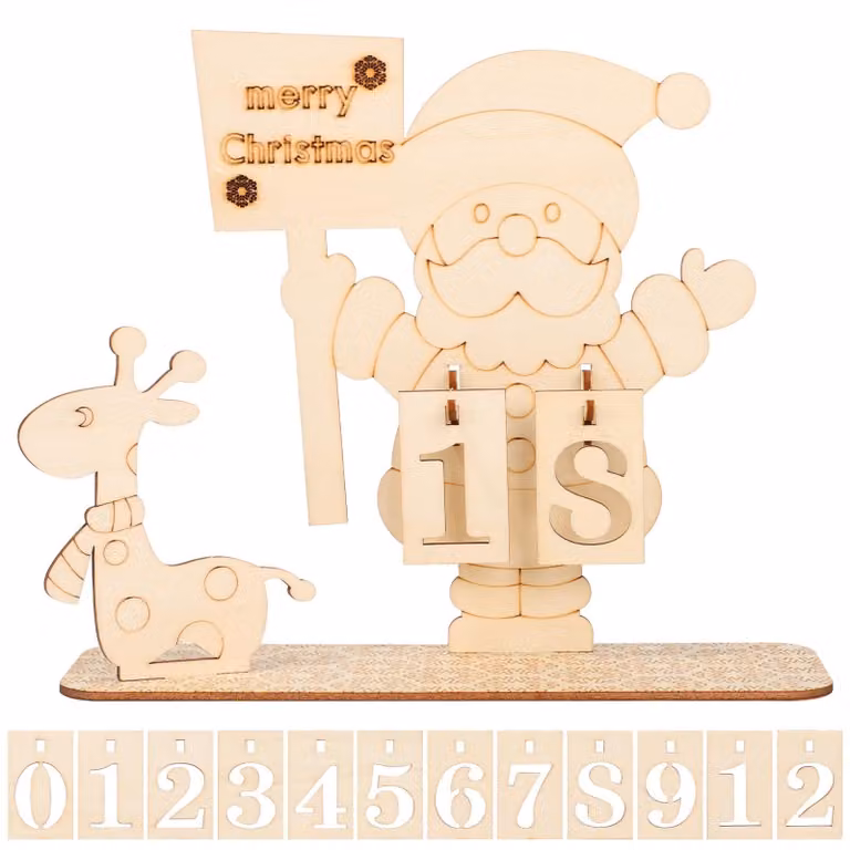 Calendario dell'Avvento 2024 in legno, fai da te, contatore per il periodo natalizio, Babbo Natale