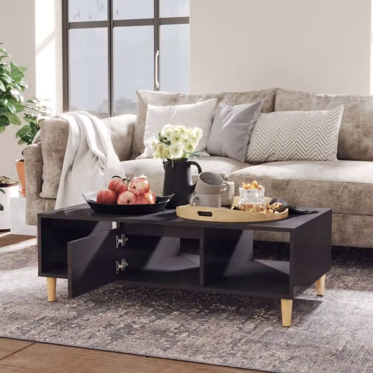 The Living Store tavolino grigio lucido 103,5x60x35 cm materiale a base di legno