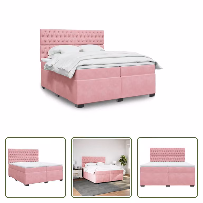 The Living Store Letto a molle con materasso Rosa 200x200 cm Velluto
