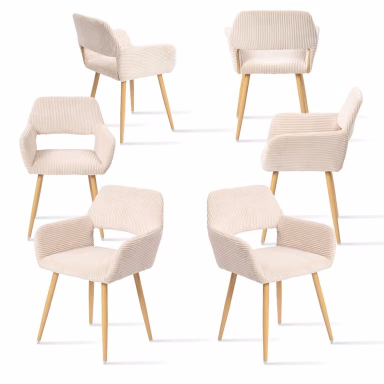 Meubles Cosy Set da 6 poltrone da sala da pranzo in stile scandinavo in velluto a coste beige – CROMWELL