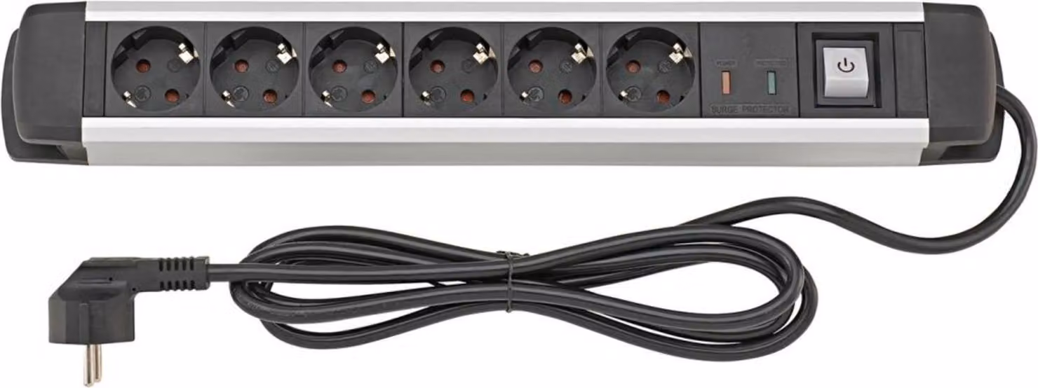 Presa di corrente a 6 vie H05VV-F3G1,5 1,6 m alluminio FORTIS
