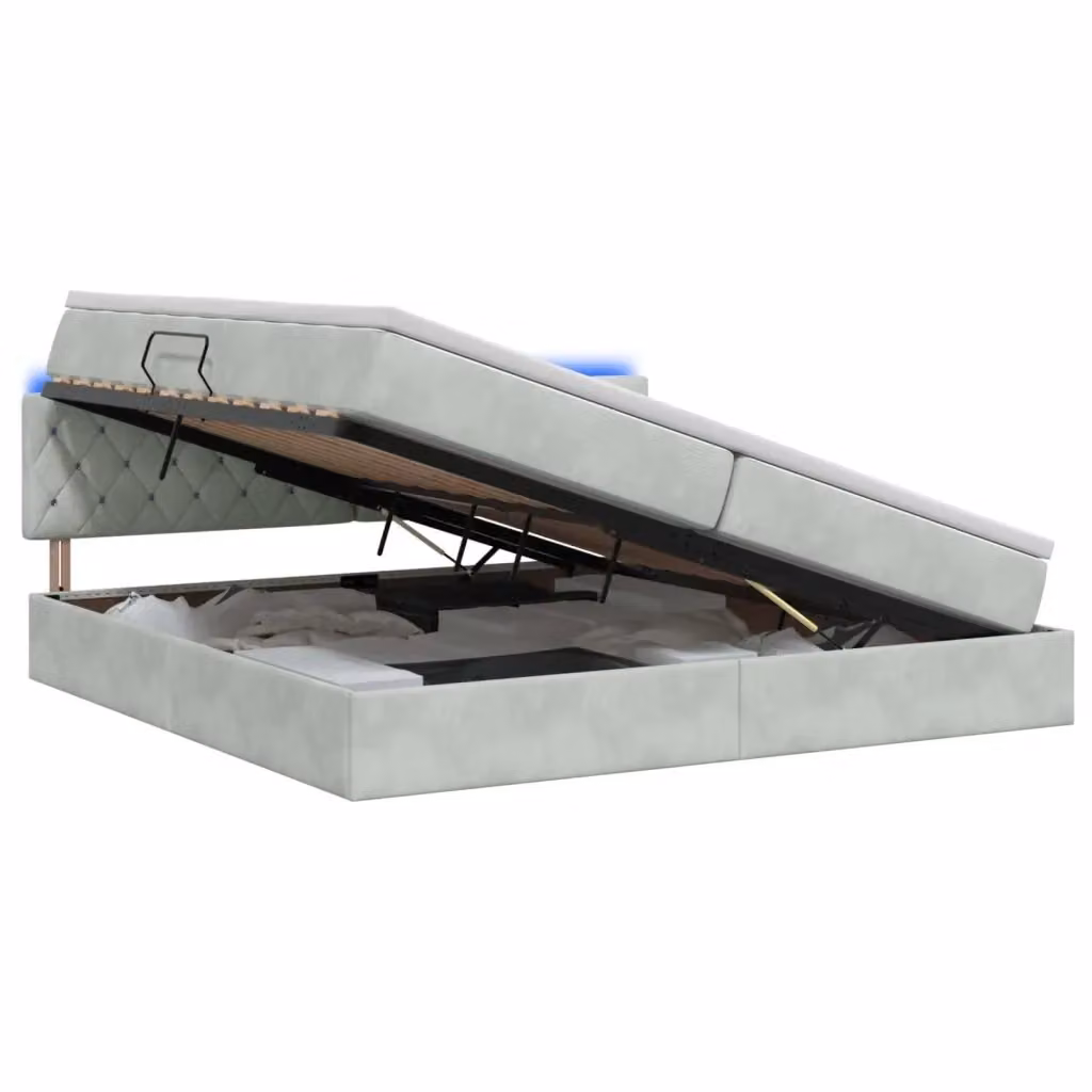 Letto con contenitore e illuminazione LED vidaXL in tessuto grigio con materasso, L/P/H: 200 x 200 x 88 cm – 2