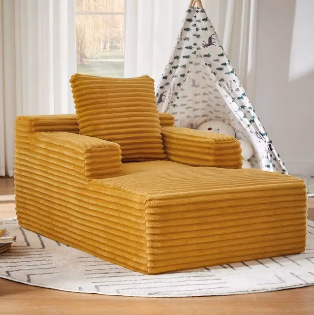 Divano chaise longue ULEVR in velluto a coste giallo, imbottitura in schiuma ad alta densit¨¤ e molle insacchettate