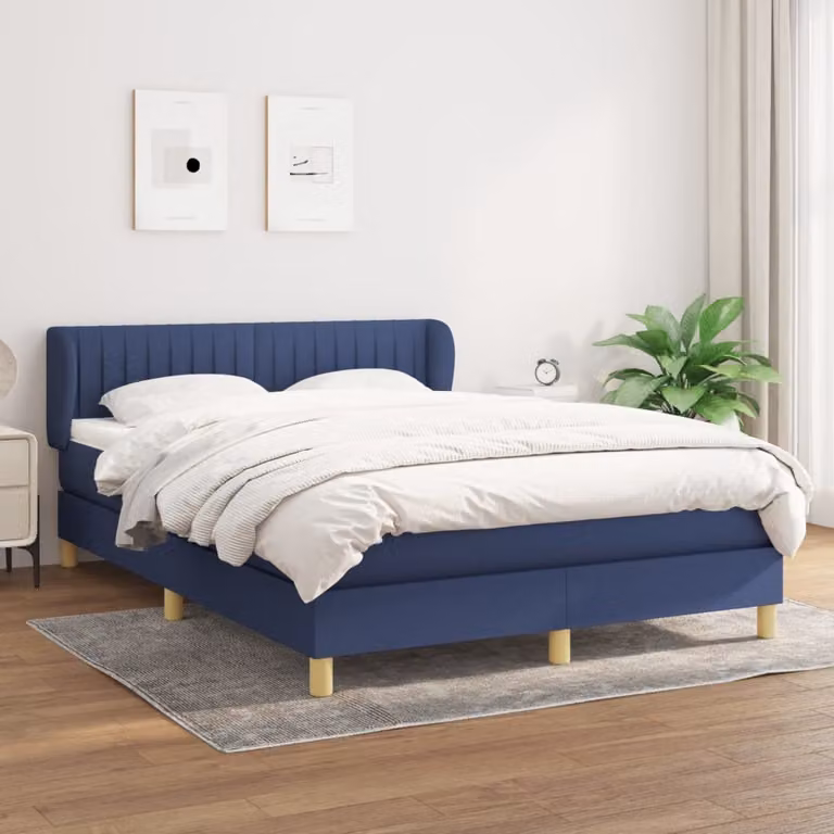 The Living Store Letto a molle con materasso Blu 140x190 cm in tessuto
