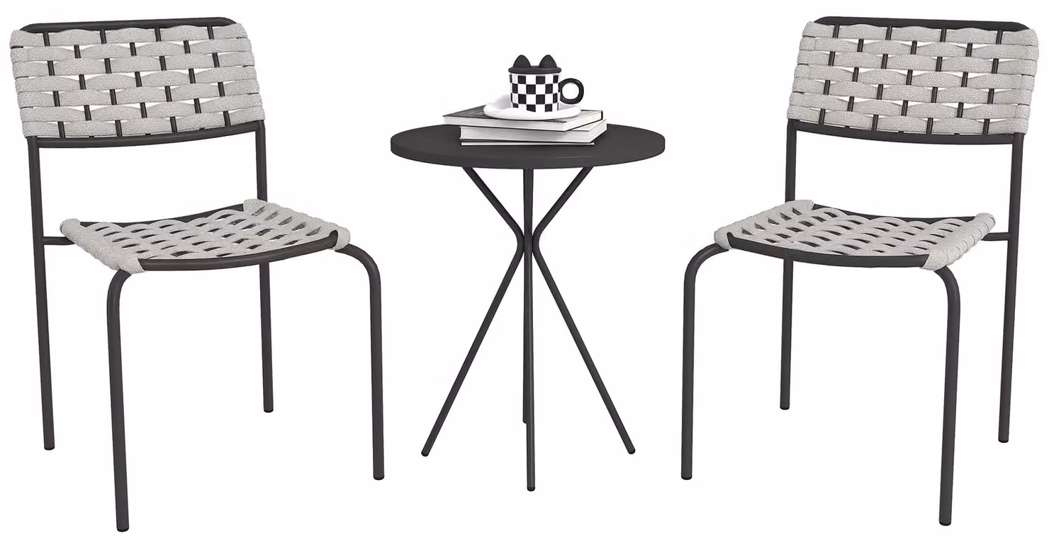 Set di mobili da giardino in polyrattan, set da balcone per 2 persone, 3 pezzi (2 sedie e tavolo), grigio