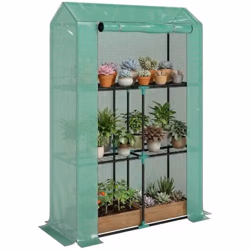 Outsunny Serra da Balcone per Orto 3 Livelli Anti UV 100x40x150 cm Verde