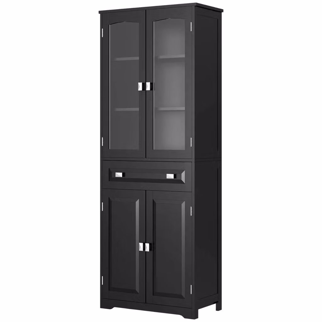 Armadio da Cucina Minimal Moderno con Ante in Vetro e Cassetto Nero e Beige L: 160 cm, P: 30 cm, H: 30 cm – 2