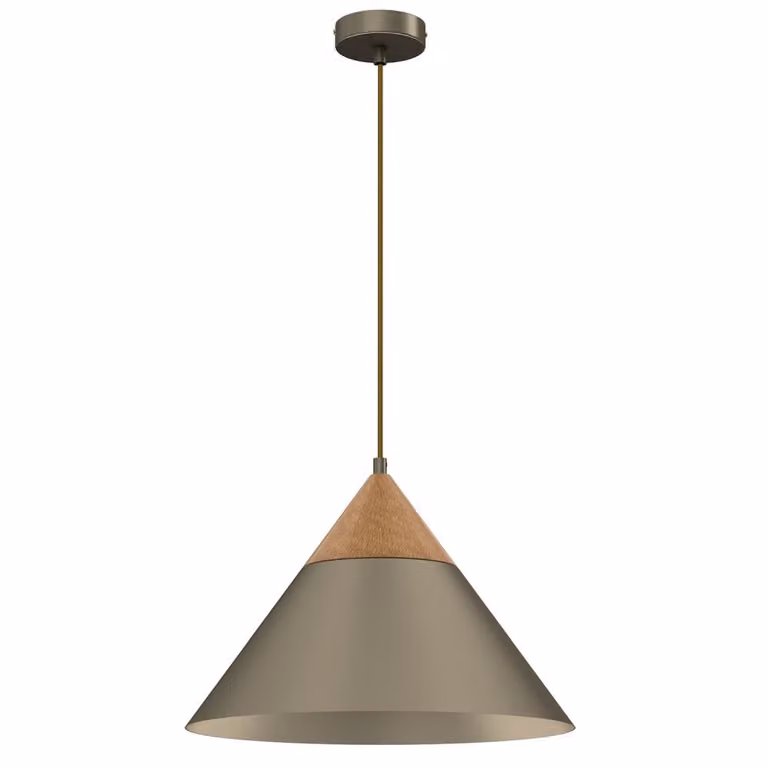 Lampada a sospensione con paralume conico in oro titanio con elemento in legno Singolo 1xE27 15W Luminex