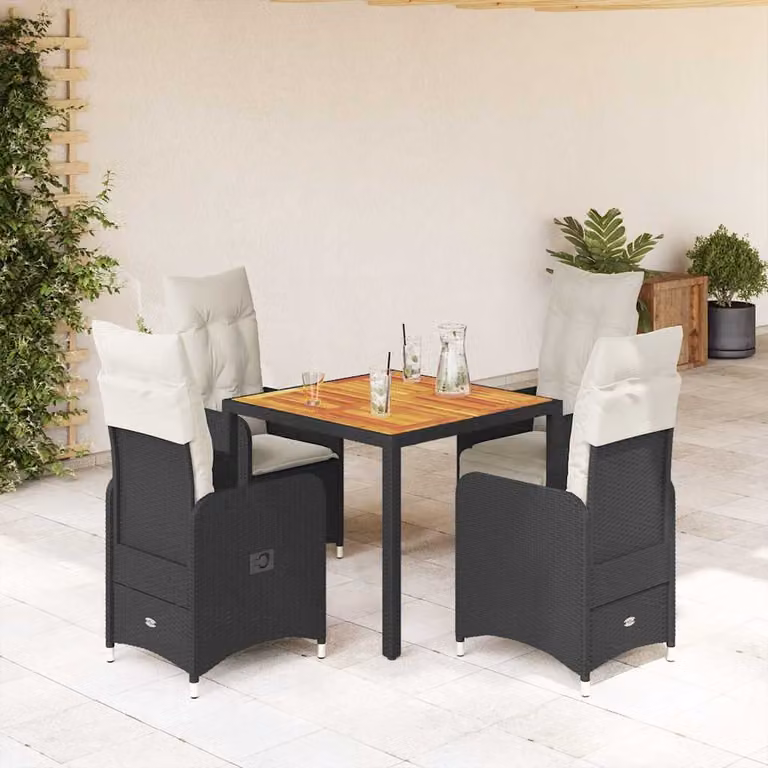 Set Bistrò da Giardino vidaXL 5 pz in Polyrattan e Legno di Acacia Nero e Bianco