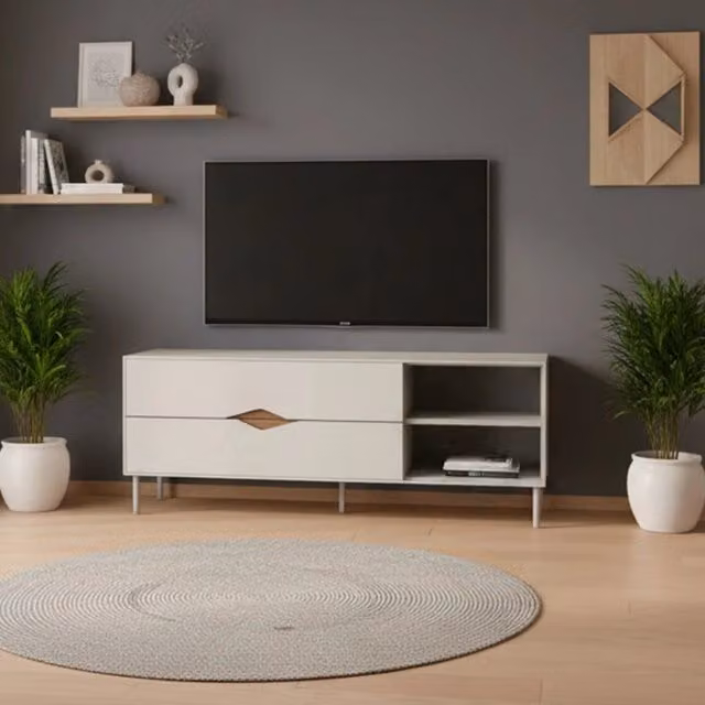 Porta TV Marquise Cashmere con Dettagli Rovere Deep Oud e Vani a Giorno