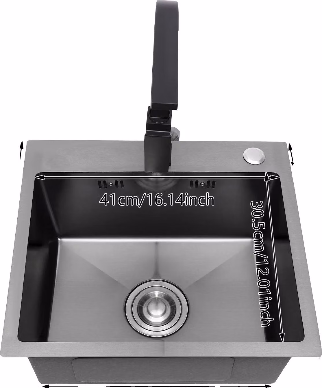 Lavello da cucina, design sottopiano, con rubinetto, nero grigio