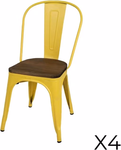 Set di 4 sedie in metallo giallo stile industriale. Collezione FACTORY.