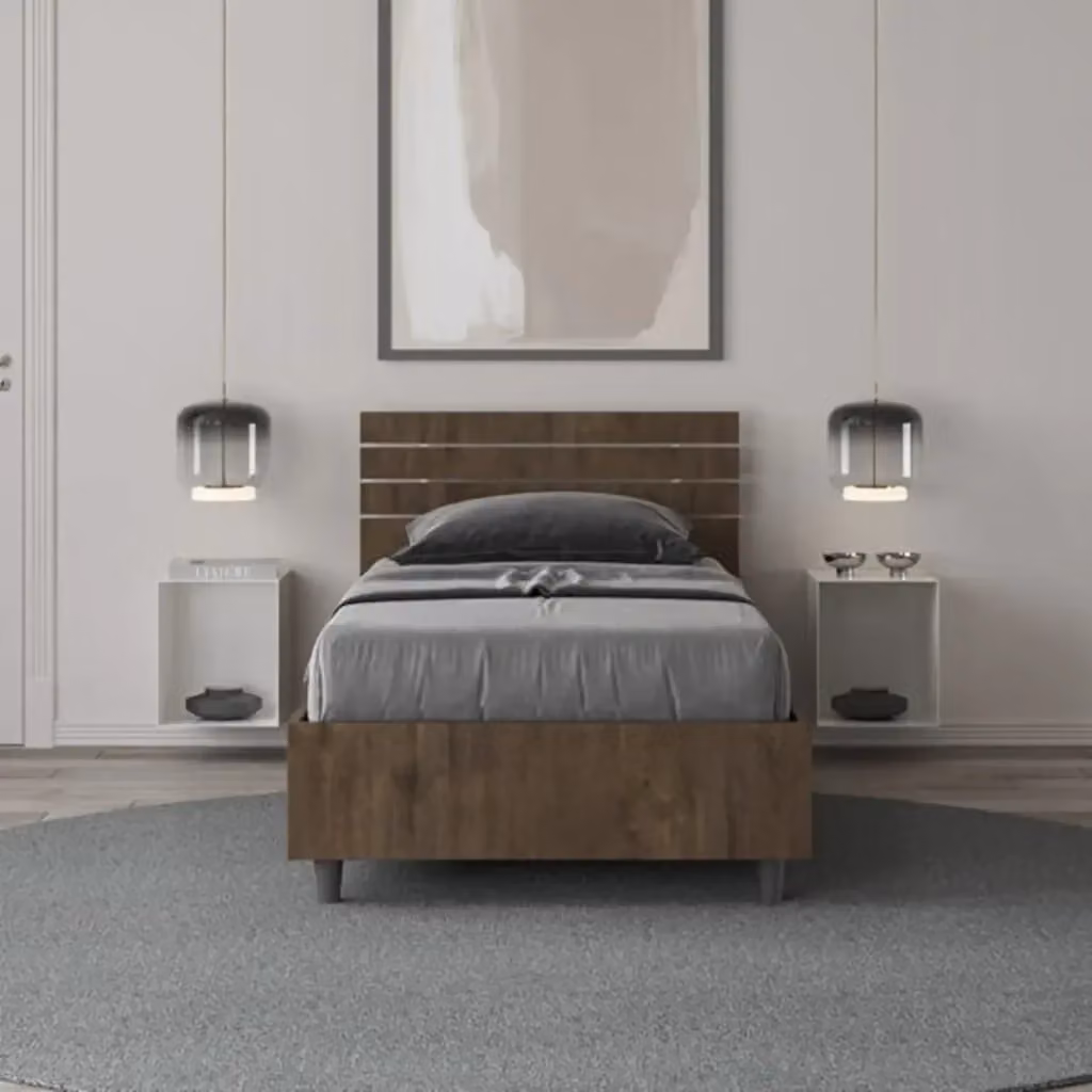 Letto singolo Ankel con testata dritta e doghe in legno color noce, L 80 cm x P 190 cm – 2