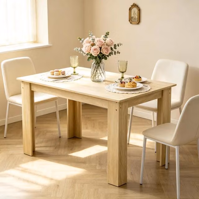 Tavolo da pranzo moderno WISHDOR rettangolare in MDF laminato, L: 120 cm, P: 50 cm, H: 75 cm, colore marrone e beige