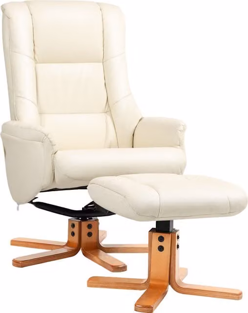 Poltrona Relax HOMCOM con Poggiapiedi, Funzione Lettura, Rivestimento in Ecopelle e Struttura in Legno, Bianco, L 71 x P 84 x H 102 cm