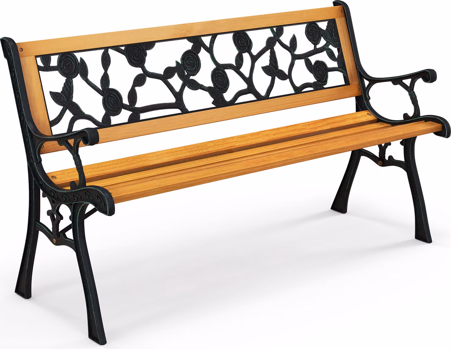 Panca da giardino COSTWAY resistente alle intemperie, panca a 2 posti con braccioli e schienale, panca da balcone, panca in legno, panca da parco 126 x 52 x 74 cm