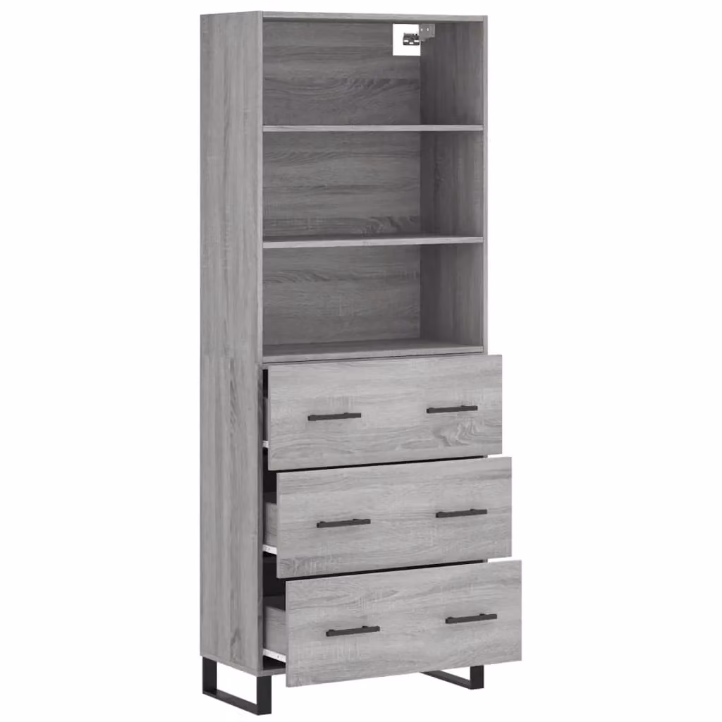Buffet credenza con cassettiera e mobile contenitore per cucina o soggiorno in legno ingegnerizzato rovere Sonoma e grigio H: 180 cm, L: 69,5 cm, P: 34 cm – 2