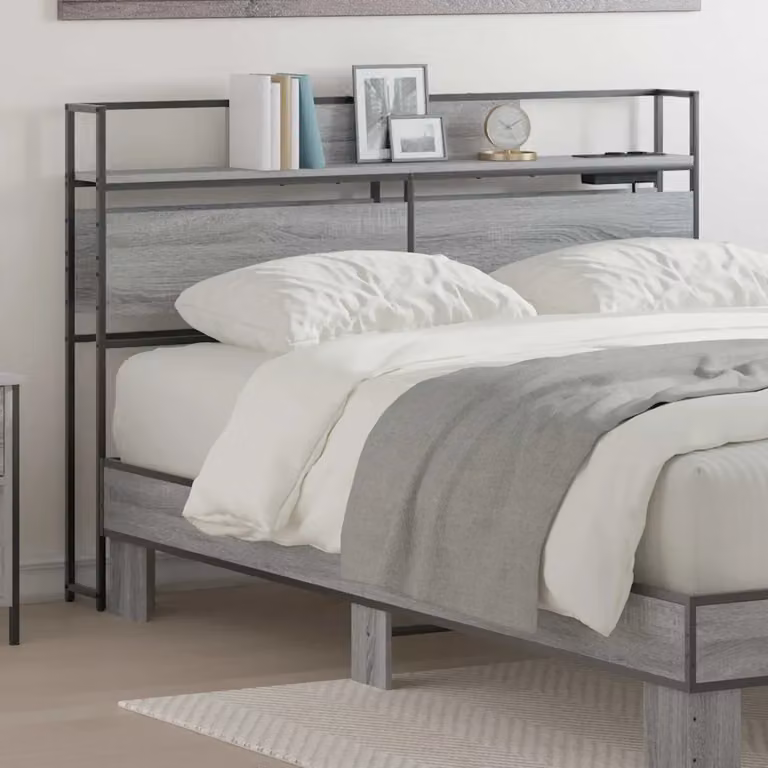 Testata del letto con contenitore e porta USB vidaXL, Grigio, L: 120 cm, H: 98 cm, P: 15 cm