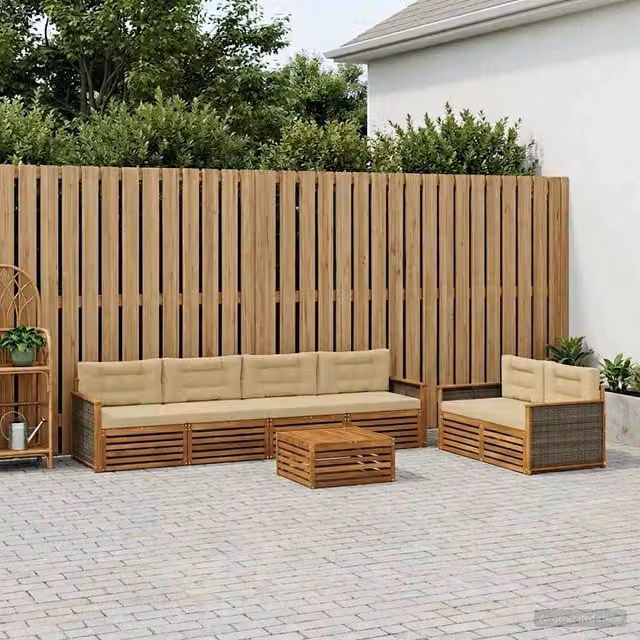 Set di divani da esterno vidaXL a forma di U in legno di acacia con tavolino e cuscini, Beige