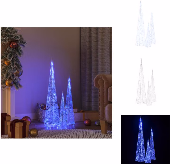 vidaXL Set di coni luminosi a LED decorazione acrilica blu 30/45/60 cm - Illuminazione natalizia