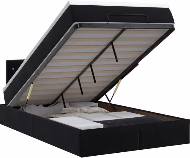 Letto ottomano moderno vidaXL in velluto nero con contenitore a sollevamento L: 120 cm, P: 200 cm, H: 88 cm