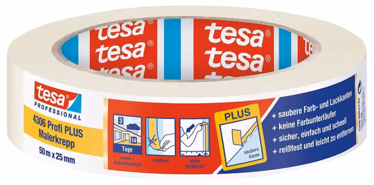 tesa04306-00043-02 tesa Crepe per pittori 4306 Profi Plus, 25 mm x 50 m