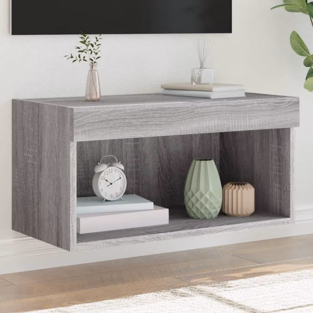 vidaXL Mobile Porta TV Moderno con Luci LED Integrate Grigio, L 60 cm x P 30 cm x H 30 cm