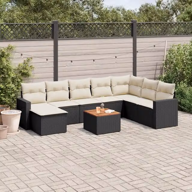 Set Divani da Giardino 9 pz con Cuscini Nero in Polyrattan 3256588
