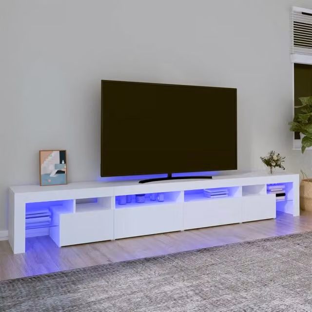 Mobile Porta TV Moderno vidaXL Bianco con Luci LED Integrate L: 260 cm, P: 40 cm, H: 36,5 cm