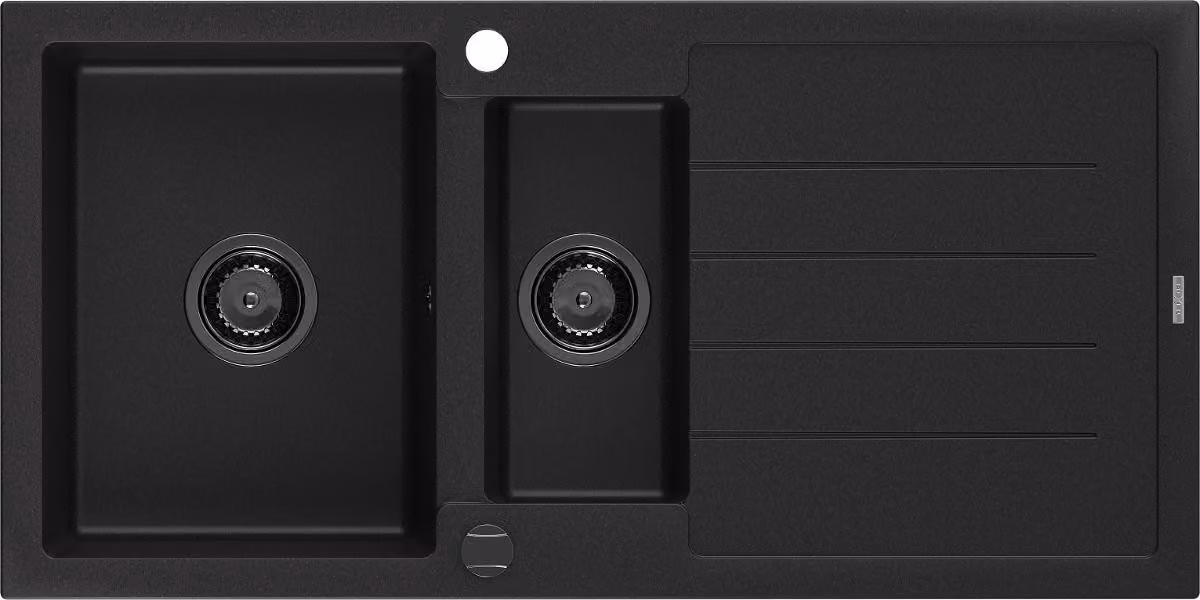 Mexen Andres lavello in granito 1,5 vasca con sgocciolatoio 1000 x 500 mm nero, sifone nero - 6515101510-77-B