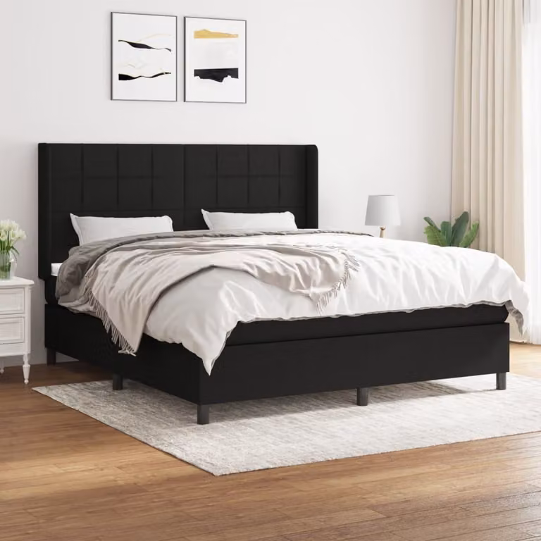 vidaXL Letto a molle con materasso nero 160x200 cm in tessuto - Letto a molle - Boxspringbetten - Bett - Schlafzimmermöbel