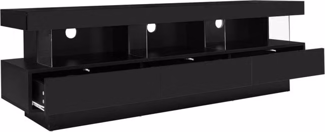 Mobile TV nero lucido 160x38x50,5 cm con 3 ripiani in vetro, illuminazione LED e controllo Bluetooth per TV fino a 70"