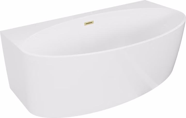 Mexen Bruna vasca da bagno freestanding a parete 150 x 82 cm, bianco lucido, troppopieno dorato spazzolato - 52731508200-55