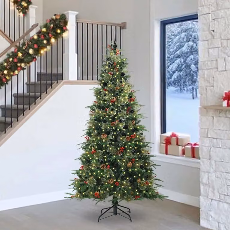 Albero di Natale Artificiale Moderno vidaXL con Luci LED Warm White, Verde, 240 cm