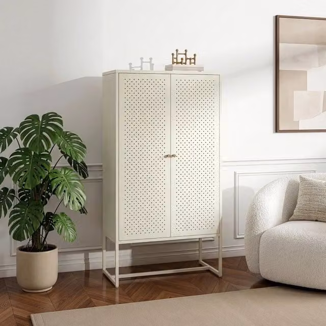 Credenza Moderna Viitasaari en.casa con 2 Ante e Ripiani Interni, Colore Bianco, L 150 x P 80 x H 40 cm – 1