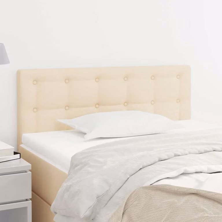 Testiera per letto vidaXL in tessuto beige con struttura in legno, L: 80 cm, P: 5 cm, H: 78-88 cm
