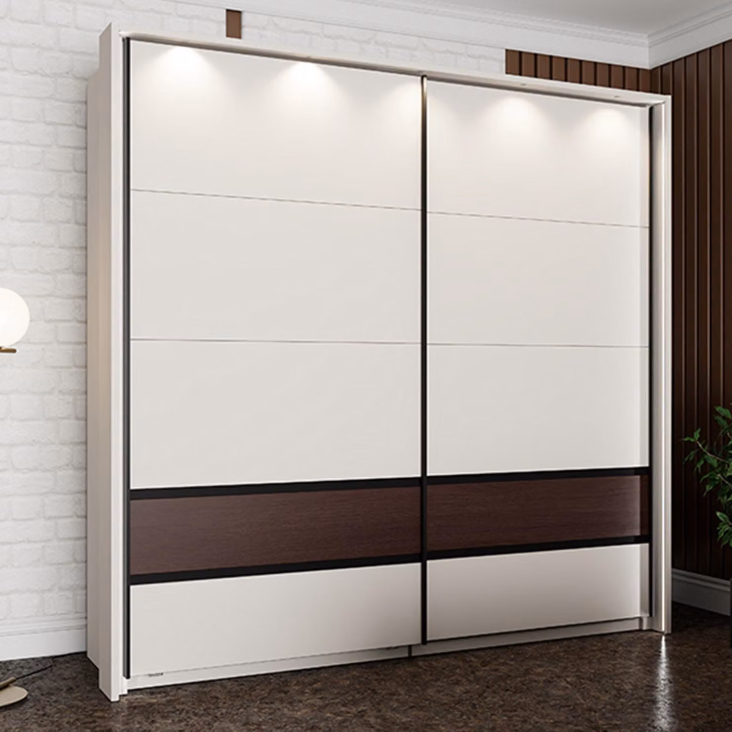 Vangvi - Guardaroba 2 Ante, 220x217h cm Bianco Crema, 2 Ripiani