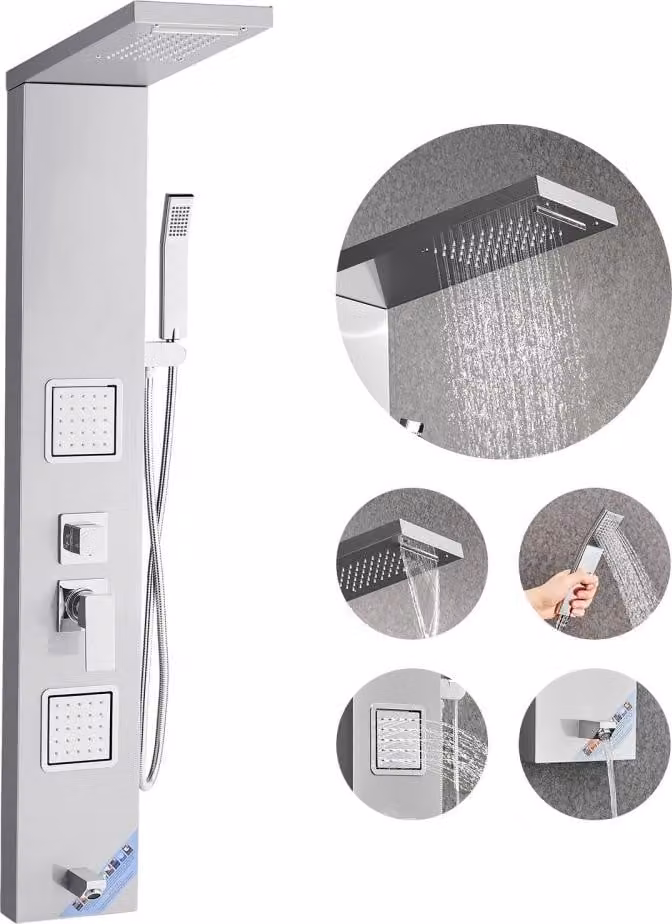 Pannello doccia 5-in-1 con soffione a pioggia - Altezza: 1345 mm - Acciaio inossidabile - Argento