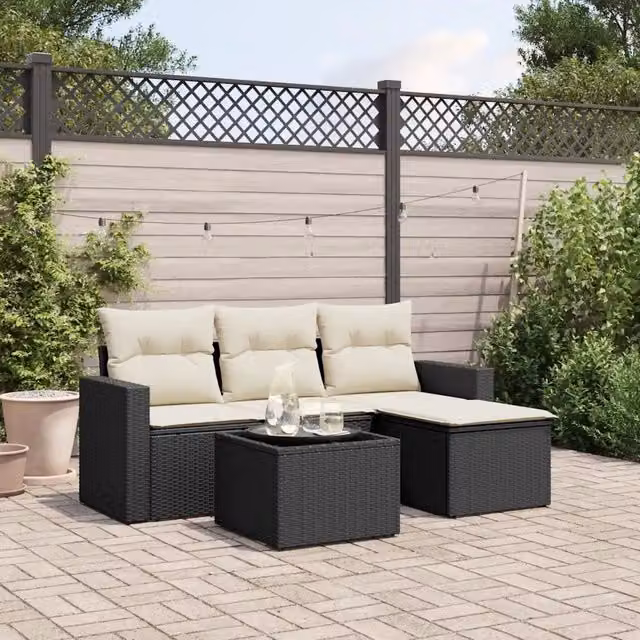 Salotto da Giardino-Set Divani da Giardino 5 pz con Cuscini in Polyrattan Nero 115745